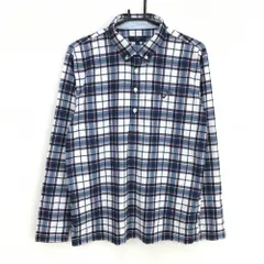 キャロウェイ 長袖ポロシャツ 白×ブルー チェック柄 ロゴ刺しゅう  メンズ L ゴルフウェア Callaway