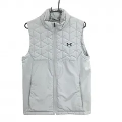 アンダーアーマー 中綿ベスト グレー ロゴ黒 フロント上部キルティング風 サイド切替 裾ドローコード  メンズ M ゴルフウェア UNDER ARMOUR