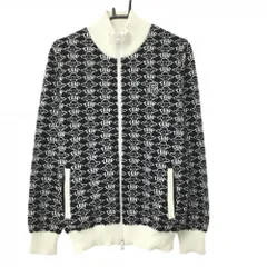 【美品】パーリーゲイツ ニットジャケット 黒×白系 総柄 ダブルジップ ウール混 メンズ 5(L) ゴルフウェア PEARLY GATES