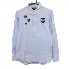 パーリーゲイツ 長袖ポロシャツ ライトブルー×ネイビー 胸ロゴ ボタンダウン メンズ 4(M) ゴルフウェア PEARLY GATES