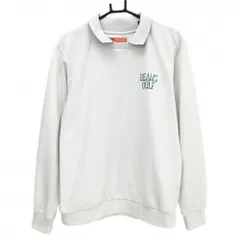 【美品】ビームスゴルフ 襟付トレーナー 白×グリーン ダンボールニット 襟裏ロゴ メンズ M ゴルフウェア BEAMS GOLF
