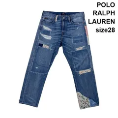 ◇ ポロラルフローレン POLO エイバリー ボーイフレンド パッチワークデニムパンツ 花柄 ダメージ加工 綿混 28 L 11号 レディース S6B213