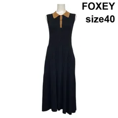 ◇ フォクシー FOXEY ニットロングワンピース ノースリーブ フレアシルエット リブ編み 黒 ブラック ブラウン 40 L 11号 レディース S6B219