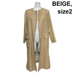 ◇ ベイジ BEIGE, ノーカラーコート スプリングコート 長袖 ロング丈 オープンフロント ベージュ 綿混 麻混 2 M 9号 レディース S6B221