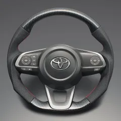 新品 FEGGARI ルーミー ライズ ロッキー ウッド&レザーステアリング(純正交換) ブラックカーボン調 x レッドユーロステッチ LS199