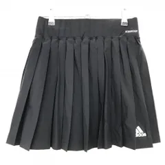 【超美品】アディダス プリーツスカート 黒 ロゴ白 一部3ライン ウエストゴム 内側インナーパンツ レディース L ゴルフウェア adidas