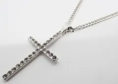 シンプル　スリム　光石　クロス　ラインストーン　ネックレス　ロック　パンク　ゴスロリ