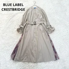 BLUE LABEL CRESTBRIDGE ブルーレーベルクレストブリッジ ハイカウントコットンタイプライターシャツワンピース 36 ベージュ　サイドチェック　55J11-139-40 ノーカラー　フレア　Aライン　ベルト付　春　秋