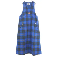 【美品！】ピンクハウス★クマちゃん刺しゅう ジャンパースカート ウール100 チェック柄 青×緑系 z17817