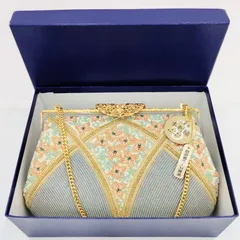 総刺繍 本刺繍 超高級ビーズ パーティーバッグ がま口 ゴールド金具 箱付 新品