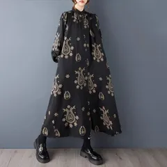 【新品】モード系　大きいサイズ　レディースゆったりシャツロングワンピース　体型カバーAライン長袖花柄