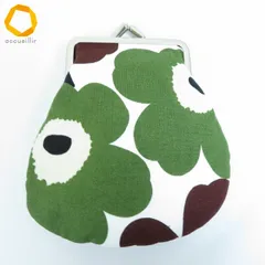 #ae マリメッコ marimekko ポーチ がま口 茶 カーキ 白 花柄 ウニッコ コットン 北欧 フィンランド製 レディース [928685] k01