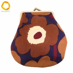#ae マリメッコ marimekko ポーチ がま口 茶系 紫 ベージュ系 花柄 ウニッコ コットン 北欧 フィンランド製 レディース [928692] k01