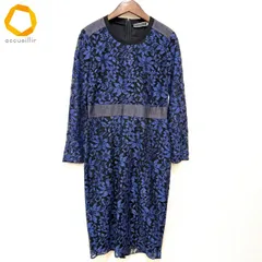 #anc マックスマーラ Maxmara SPORTMAX ワンピース S 青 黒 グレー 総レース 花柄 ビジュー 切替 異素材 デニム調 レディース [987808]