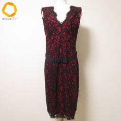 タダシショージ ペプラム レース刺繍ドレス 2 9号相当 ノースリーブ