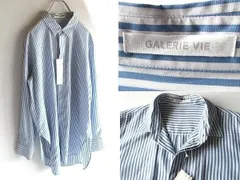 新品タグ付 LOOK使用 GALERIE VIE ギャルリーヴィー 2021AW セルロースブロード ストライプ ロングシャツ 36 水色 白 ゆったり