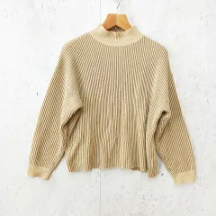 LOWRYS FARM ローリーズファーム ストライプ ハイネック プルオーバー ニット セーター オーバーサイズ ベージュ Fサイズ ◎、◇〇