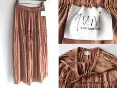 未使用 タグ付 yuni ユニ 2020AW セシェ切替え random pleats ランダムプリーツ スカート FREE ライトブラウンベージュ 日本製のサムネイル