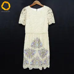 #snc ロイスクレヨン LoisCRAYON ワンピース M アイボリー 紫 バックジップ レース 花柄 半袖 タグ付き 美品 レディース [978100]