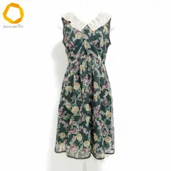 #snc ロイスクレヨン LoisCRAYON ワンピース M 緑系 花柄 ノースリーブ レース バックジップ レディース [989976]
