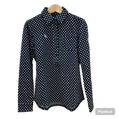 GF1 PEARLY GATES パーリーゲイツ  レディース ゴルフ ゴルフウェア ポロシャツ  長袖 胸ポケット ドット柄 水玉 ストレッチ 日本製 ネイビー  紺 0サイズ S  055-3161104