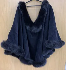 ジュンアシダ jun ashida フォックスファー ポンチョ アウターL 黒 ブラック