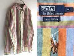 希少 90sビンテージ Polo by Ralph Lauren ラルフローレン ポロポニーロゴ刺繍 コットン マルチストライプ BDシャツ 20