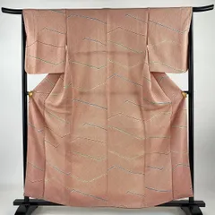 【在庫一掃】 小紋 身丈159cm 裄丈65.5cm M 袷 幾何学模様 朱色 正絹 優品 【中古】
