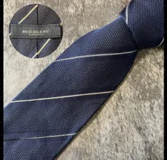 BURBERRY バーバリー ネイビー ストライプ シルク ネクタイ[MSE115]