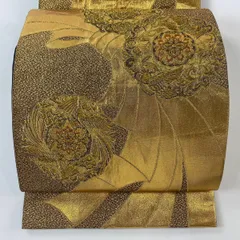 【在庫一掃】 袋帯 秀品 花鳥紋 束ね熨斗 箔 金糸 金色 六通 正絹 【中古】