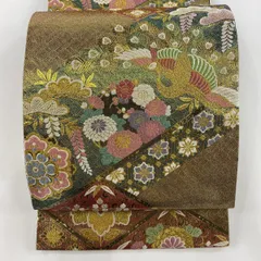 【在庫一掃】 袋帯 秀品 振袖向き 花鳥 松竹梅 箔 金銀糸 金色 六通 正絹 【中古】