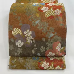 【在庫一掃】 袋帯 秀品 振袖向き 桜 花びら 金糸 箔 金色 六通 正絹 【中古】