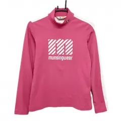 マンシングウェア 長袖ハイネックシャツ ピンク×白 ネックロゴ  レディース M ゴルフウェア Munsingwear