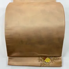 【在庫一掃】 袋帯 秀品 ワンポイント柄 関西仕立て ぼかし柄 草花 金彩 螺鈿 薄オレンジ 六通 正絹 【中古】