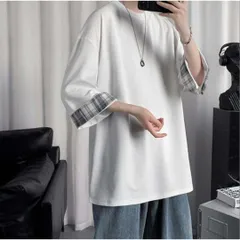 Tシャツ半袖トップス（ホワイトLサイズ/2XLサイズ）春夏秋ゆったりおおきめTシャツシンプルチェック