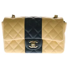 CHANEL (シャネル) ココマーク ミニマトラッセ ラムスキン バイカラーチェーンショルダーバッグ ベージュ/ブラック レディース