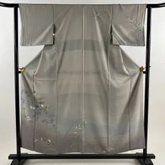 【在庫一掃】 訪問着 身丈157cm 裄丈62cm S 袷 楓 シルエット ぼかし 灰色 正絹 秀品 【中古】