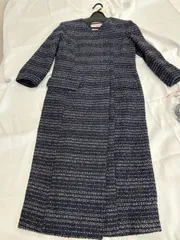 セレモニースーツ レディース スーツ ワンピーススーツ ワンピース ベルト 五分袖 フォーマルスーツ ツイード ママスーツ 体型カバー 紺 ネイビー df0029n