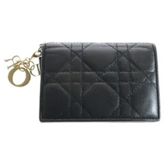 Christian Dior (クリスチャンディオール) レディディオール カナージュ キルティング レザー カードケース ゴールド金具 ブラック
