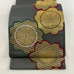 【在庫一掃】 袋帯 秀品 振袖向き 桜 ラメ箔 金糸 灰色 六通 正絹 【中古】
