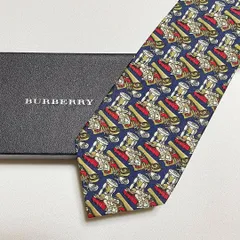 未使用級 バーバリー BURBERRY ネクタイ シルク100% ブルー系 / レッド 総柄 261-880