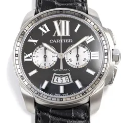 カルティエ Cartier 腕時計 カリブル W7100060 デイト クロノグラフ 裏スケ 夜光針 ブラック文字盤 SS ブラック アリゲーターレザーベルト 自動巻き 【中古】のサムネイル