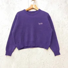 GORGE ゴージ ジャガード ハート ニット 刺繍 ショート丈 バックロゴ カジュアル パープル Fサイズ ◎_◇〇☆