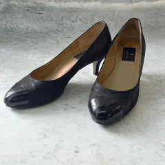 LANVIN en Bleu ランバンオンブルー パンプス 切り替えデザイン 上品 オフィス  ブラック 24cm ◎、〇◇☆