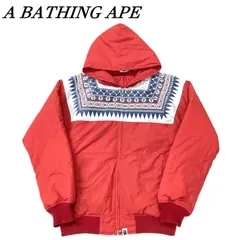 A BATHING APE アベイシングエイプ ダウンジャケット ノルディック柄 M RED/レッドのサムネイル