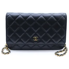 CHANEL (シャネル) マトラッセ タイムレスクラシック ココマーク ラムスキン レザー チェーン ウォレット ショルダーバッグ ゴールド金具 ブラック