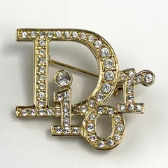 【一目で分かる存在感。Diorの輝きを胸元に】Christian Dior クリスチャンディオール ロゴ ブローチ ゴールド 金メッキ ラインストーン 服装小物 ブランドアクセサリー ディオールブローチ 当店基準真贋確認済