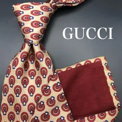 【極美品】GUCCI グッチ ネクタイ 総柄 ベージュ レッド ブルー 光沢感