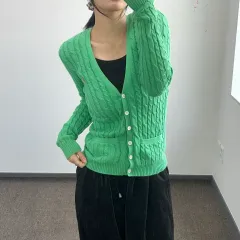 ポロ ピングリーン ポニー ケーブル ニット カーディガン