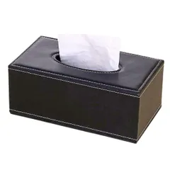 I'm so happy ティッシュケース レザー おしゃれ 黒 白 革 コンパクト 北欧 シンプル 箱ごと入る 車 卓上 (ステッチ) [ステッチ]